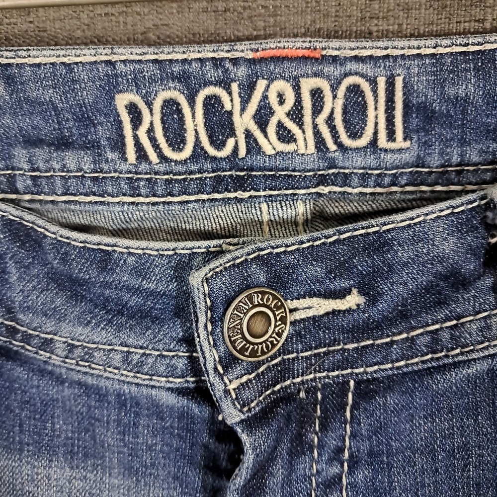 Rock & Roll Cowgirl Jeans Riding 30x28 Boot Western Stone Wash Embroidered Rodeo - Picture 7 of 15